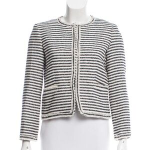 Alice + Olivia XS Navy Blue and White Striped Blazer